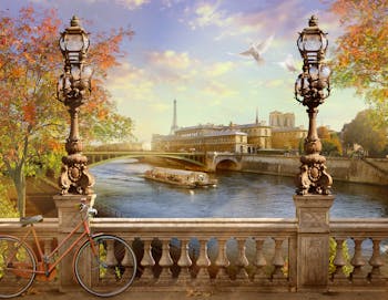 Näkymä Seine joen sillalta, kohti Notre Dame de katedraalia, Pariisi