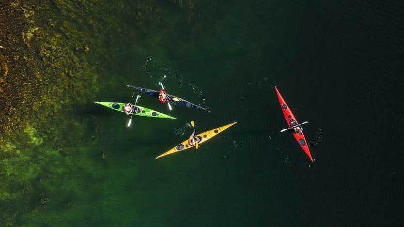 Different colors of kayaks